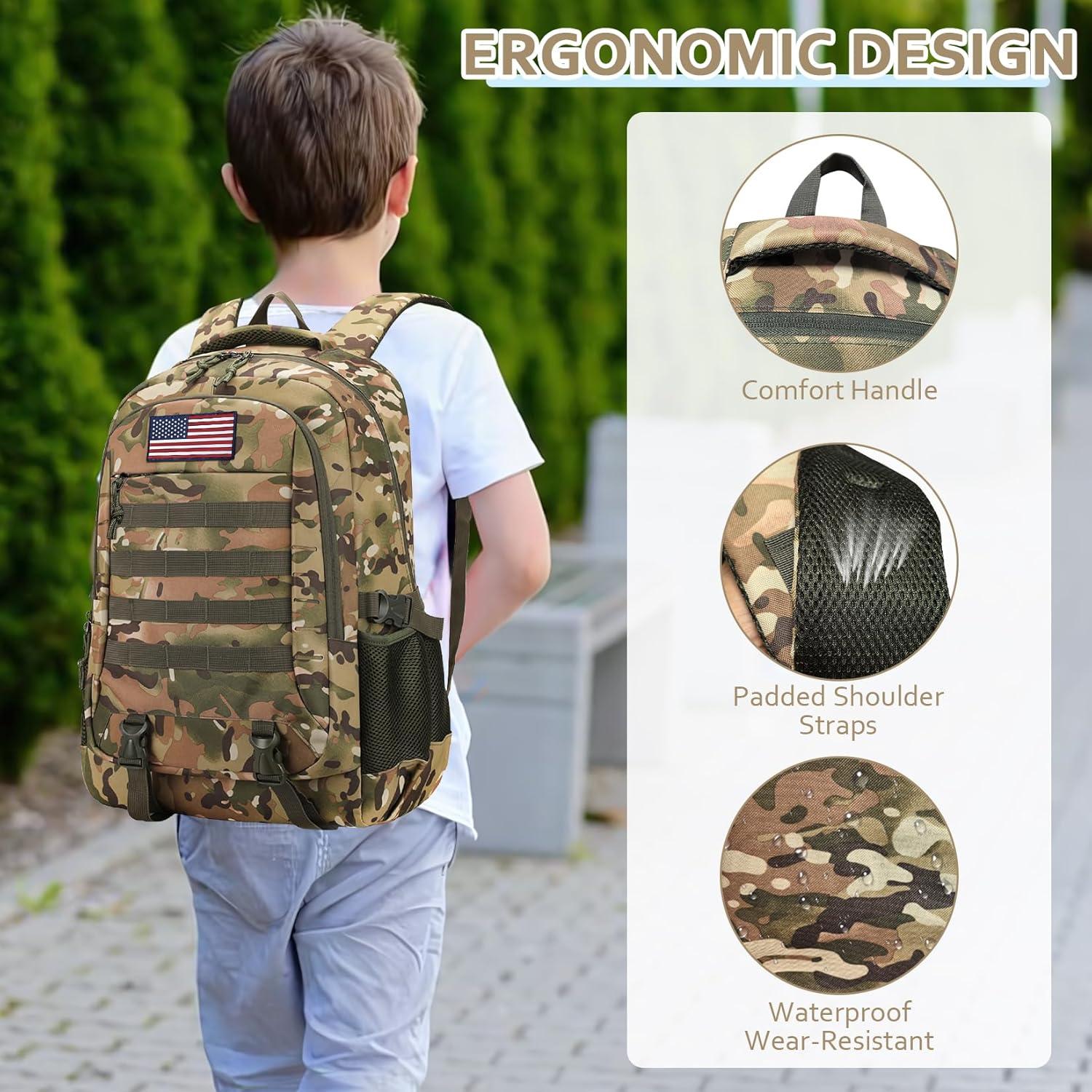 Set de Mochila Camo para Niños con Estuche y Almuerzo