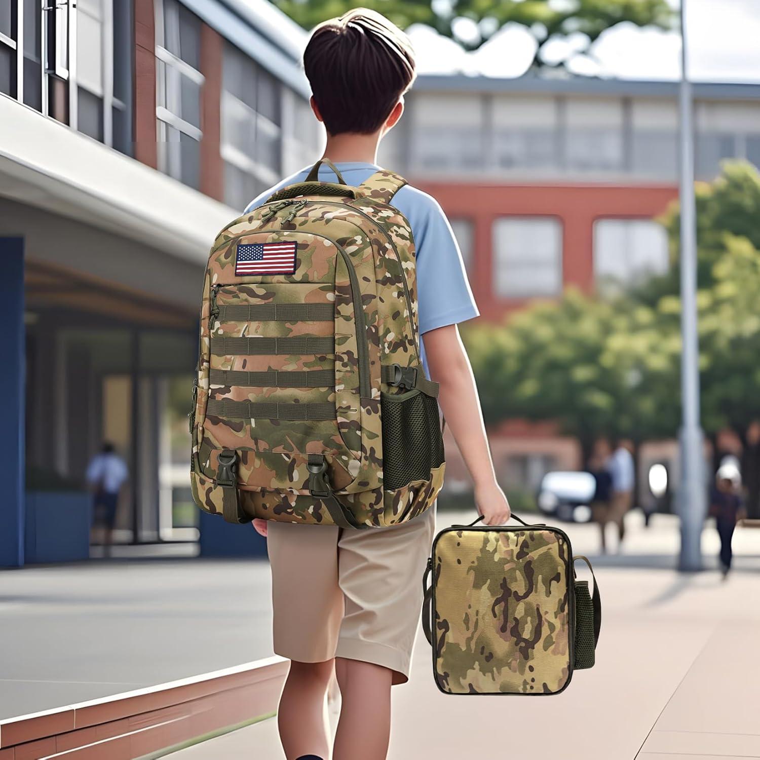 Set de Mochila Camo para Niños con Estuche y Almuerzo