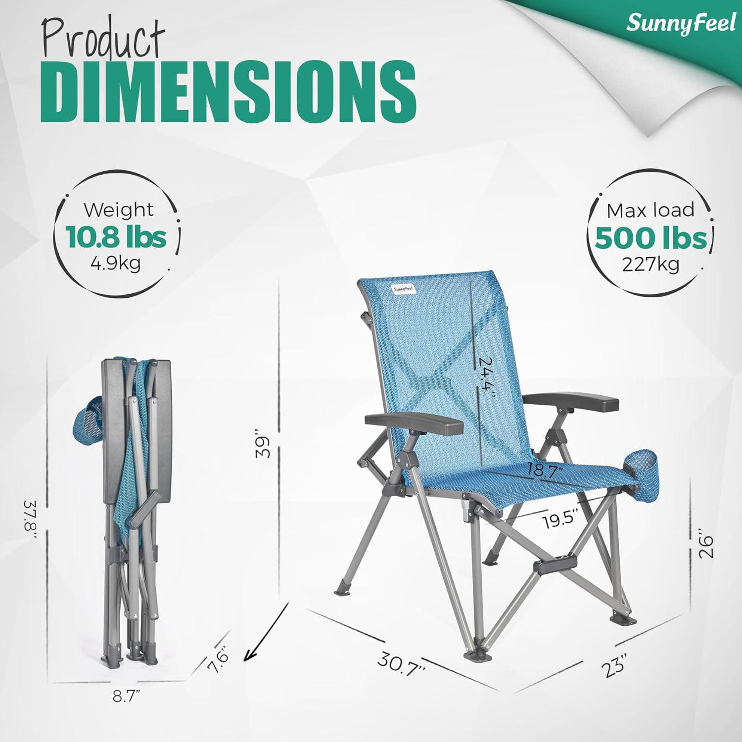 Silla de Camping Plegable Sunnyfeel Respaldo Alto 500lbs
