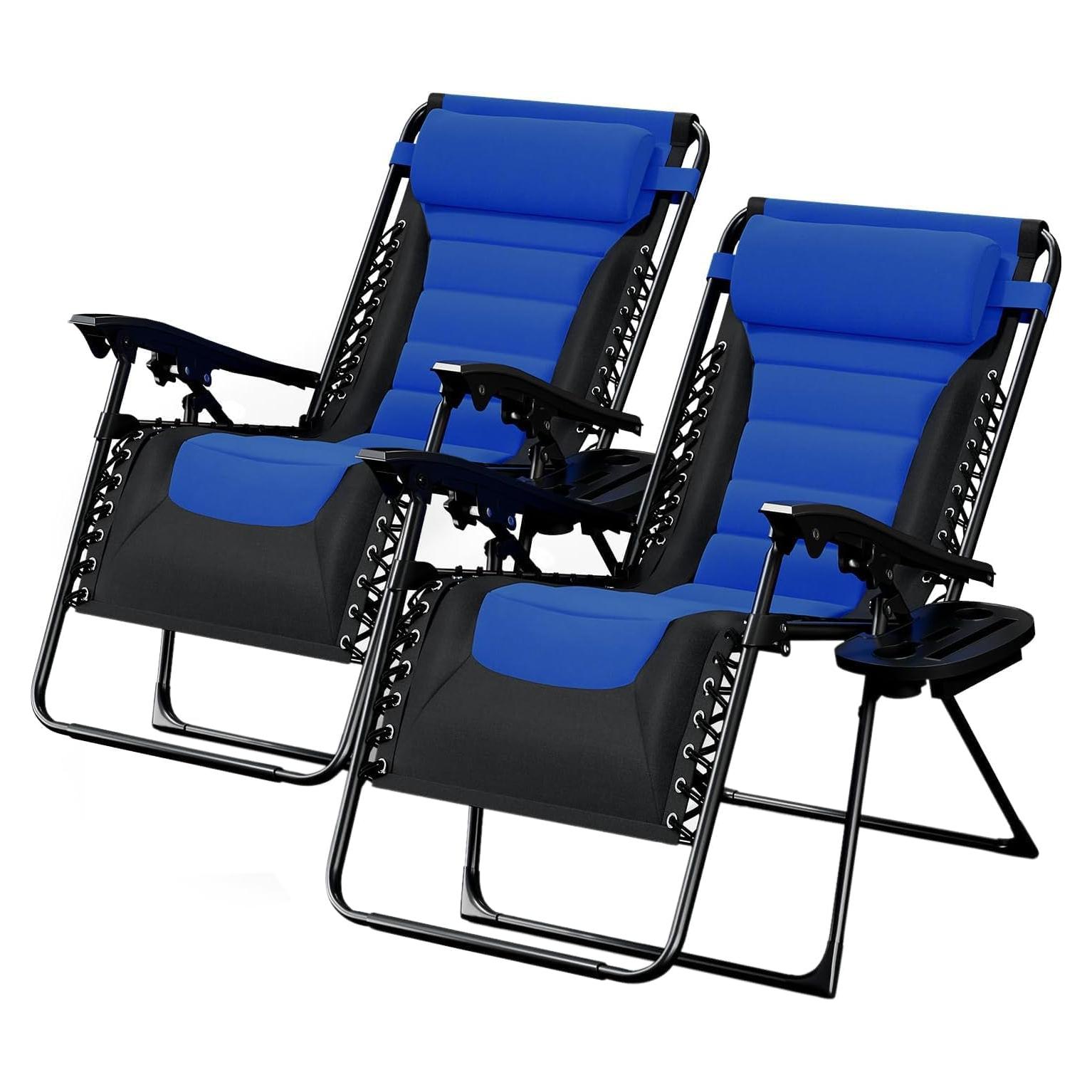 Silla de gravedad cero acolchada Nestl - Juego de 2 - Negro/Azul