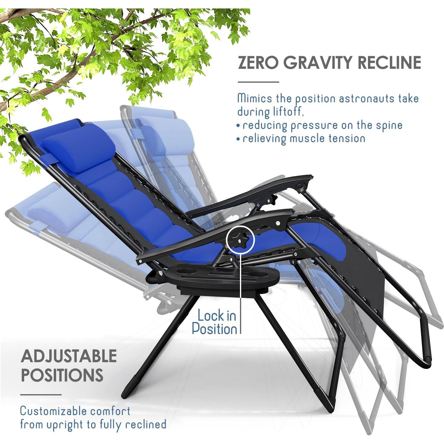 Silla de gravedad cero acolchada Nestl - Juego de 2 - Negro/Azul