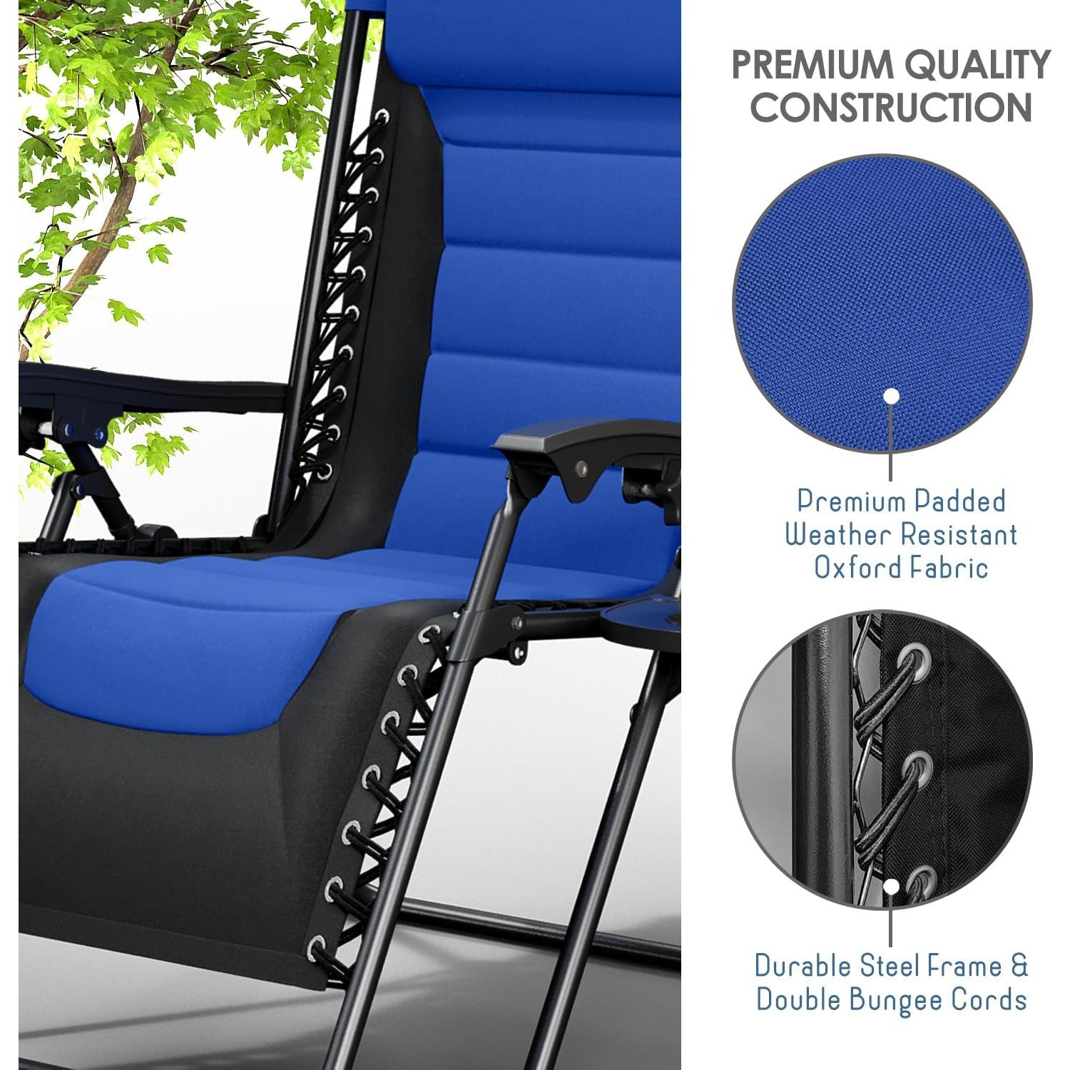 Silla de gravedad cero acolchada Nestl - Juego de 2 - Negro/Azul