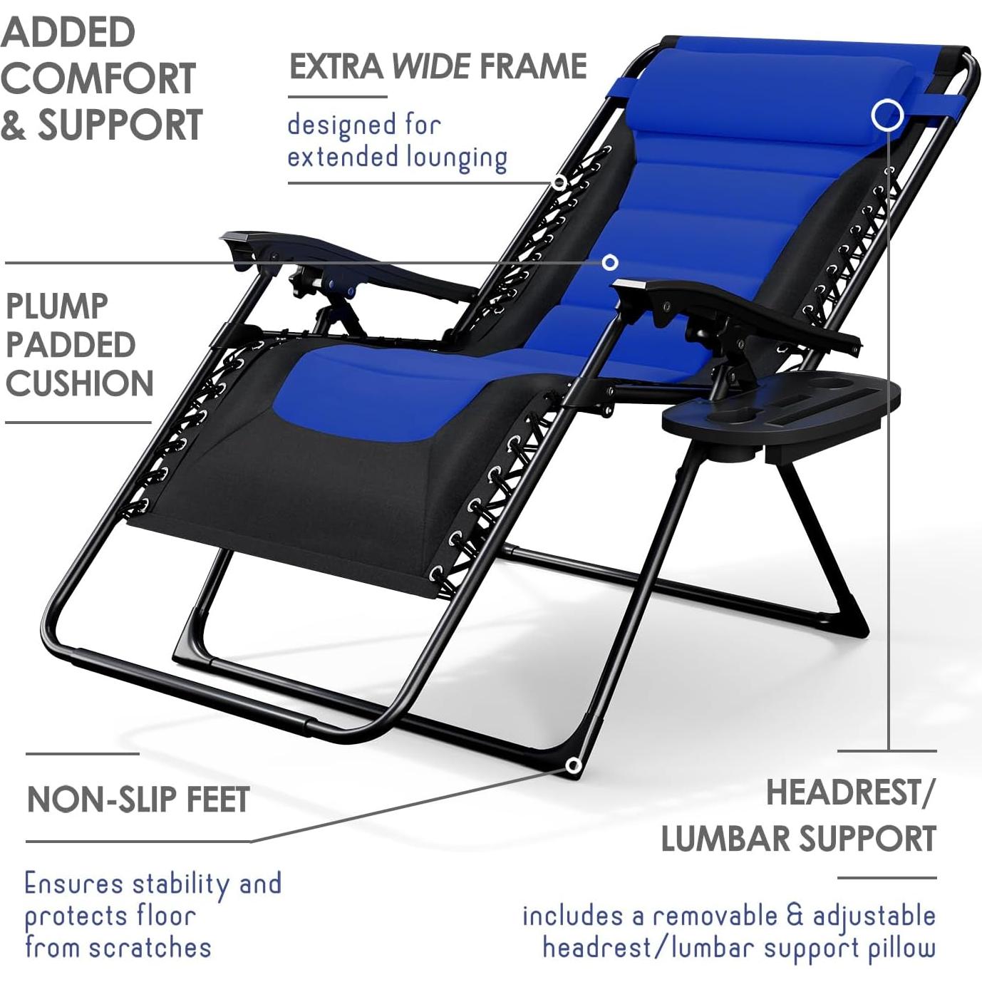 Silla de gravedad cero acolchada Nestl - Juego de 2 - Negro/Azul