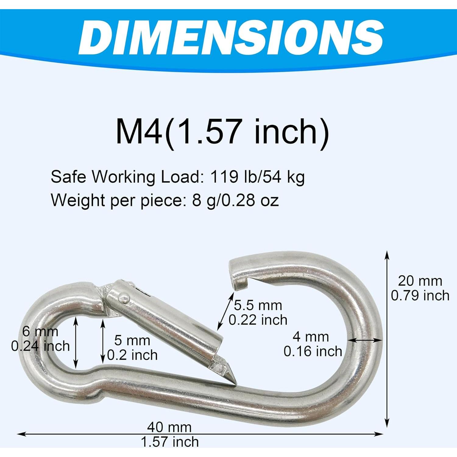 Mosquetones de Acero Inoxidable 316 Outmate - 12 Piezas 4 cm