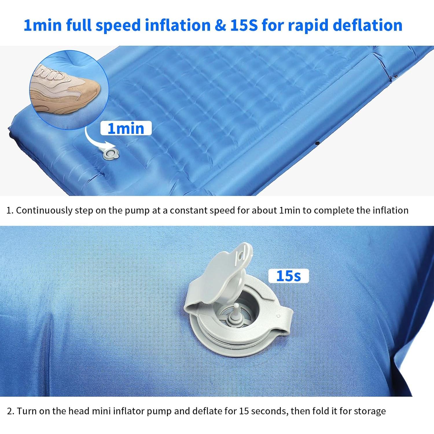 Colchoneta Autoinflable TVWVT Azul 15.7 cm Grosor con Bomba