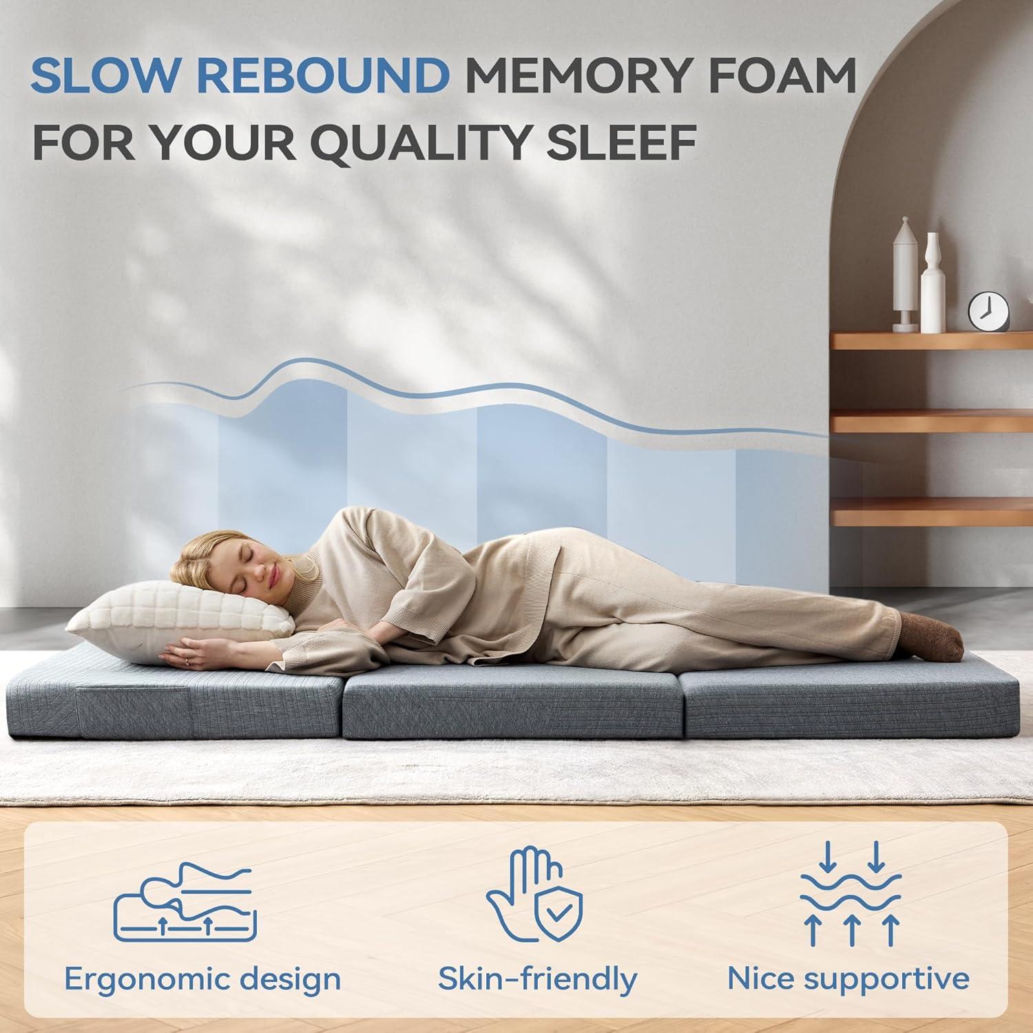 Colchón Plegable BDEUS Tri-Fold 4" Individual Espuma Viscoelástica