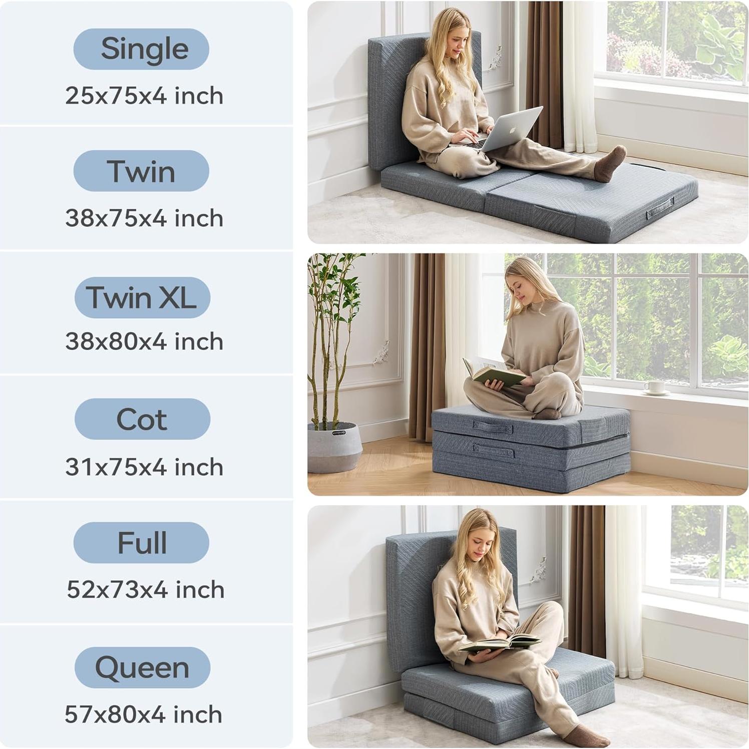 Colchón Plegable BDEUS Tri-Fold 4" Individual Espuma Viscoelástica