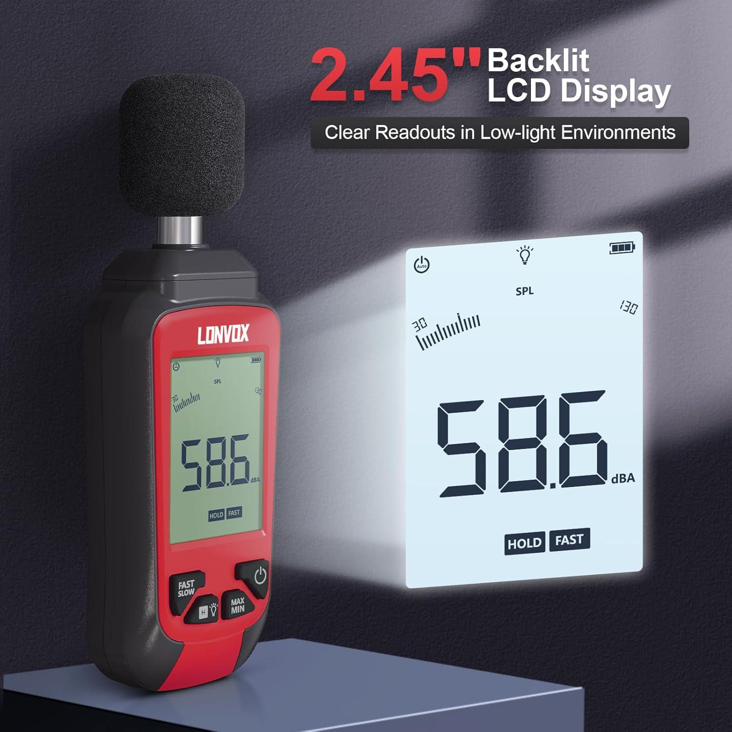 Medidor de Decibelios LONVOX LSM100 con Pantalla LCD 2.45"
