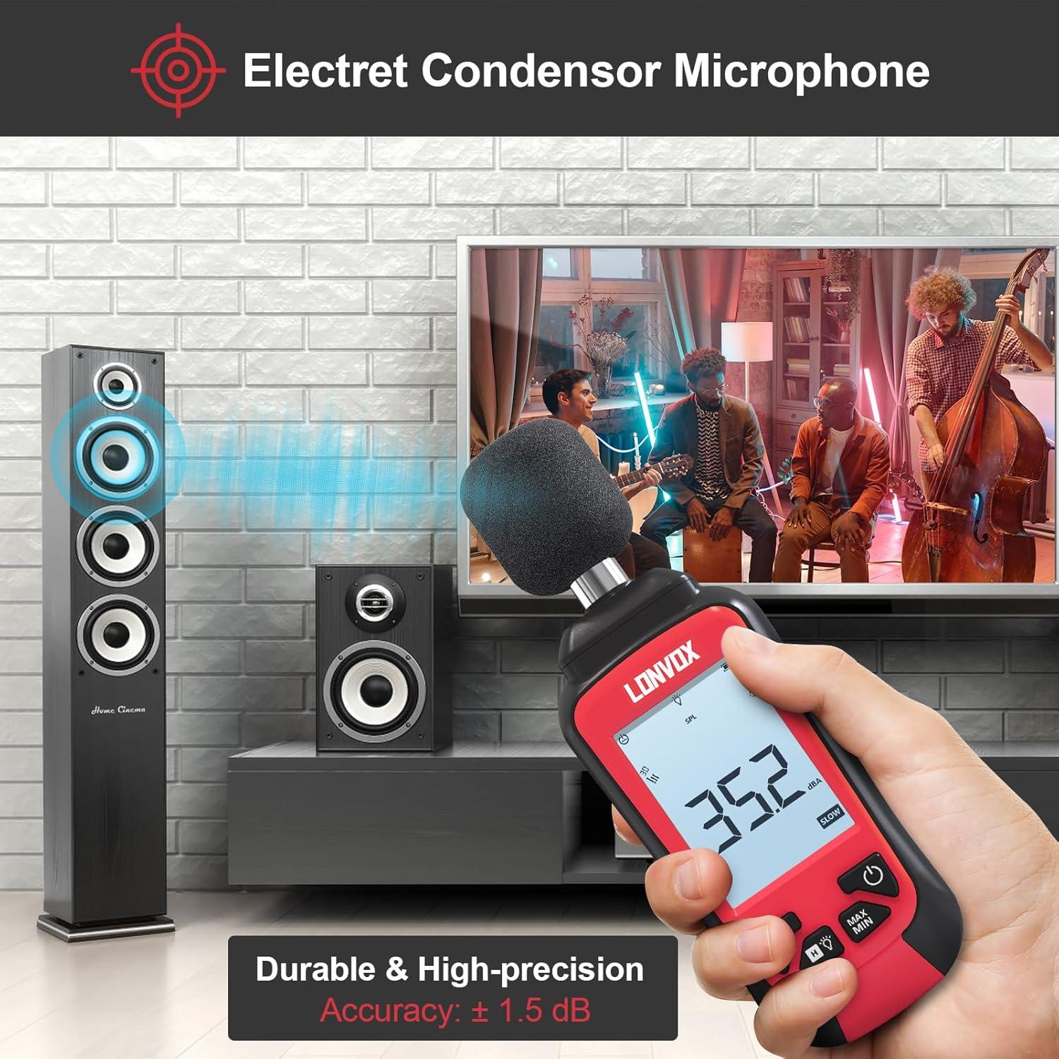 Medidor de Decibelios LONVOX LSM100 con Pantalla LCD 2.45"