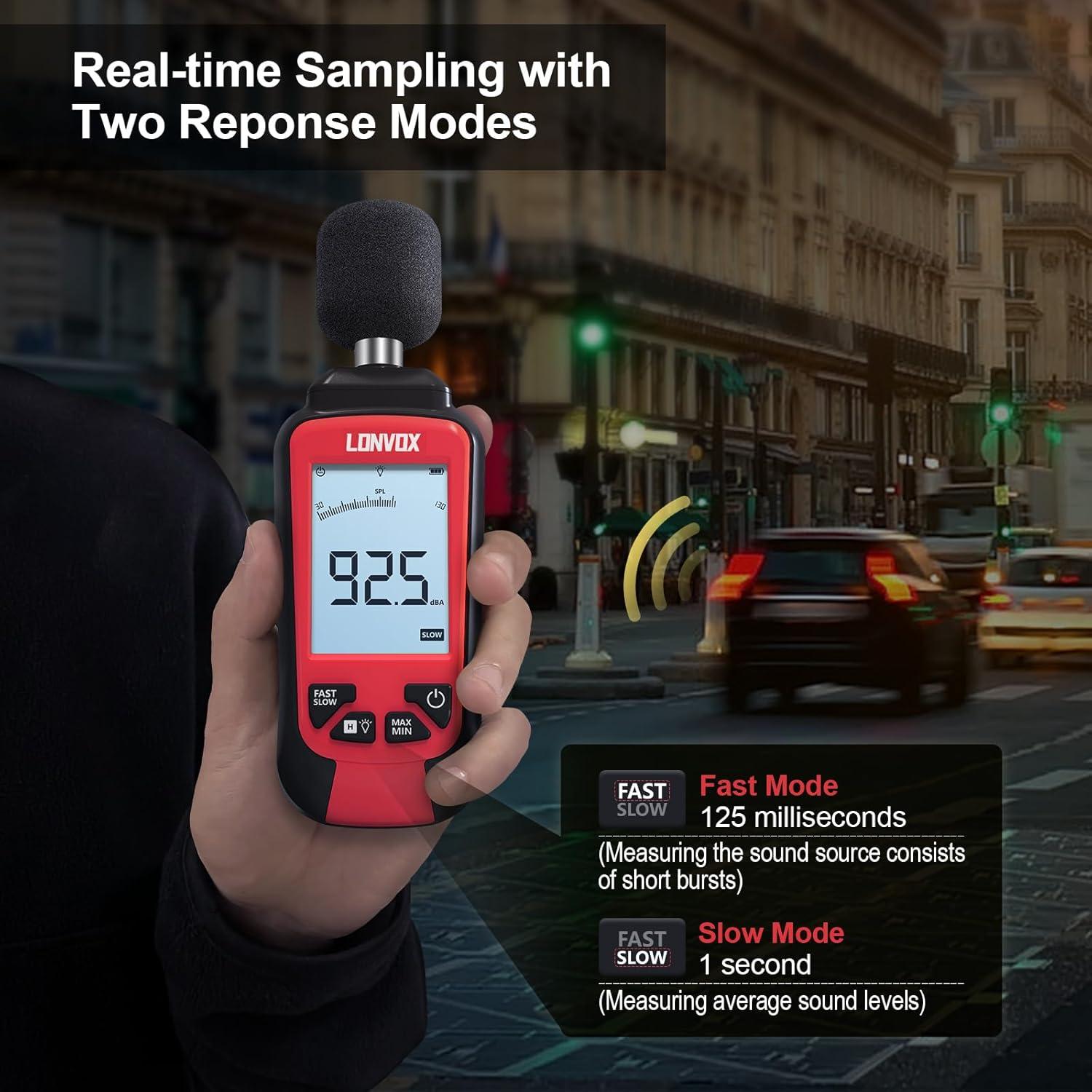 Medidor de Decibelios LONVOX LSM100 con Pantalla LCD 2.45"