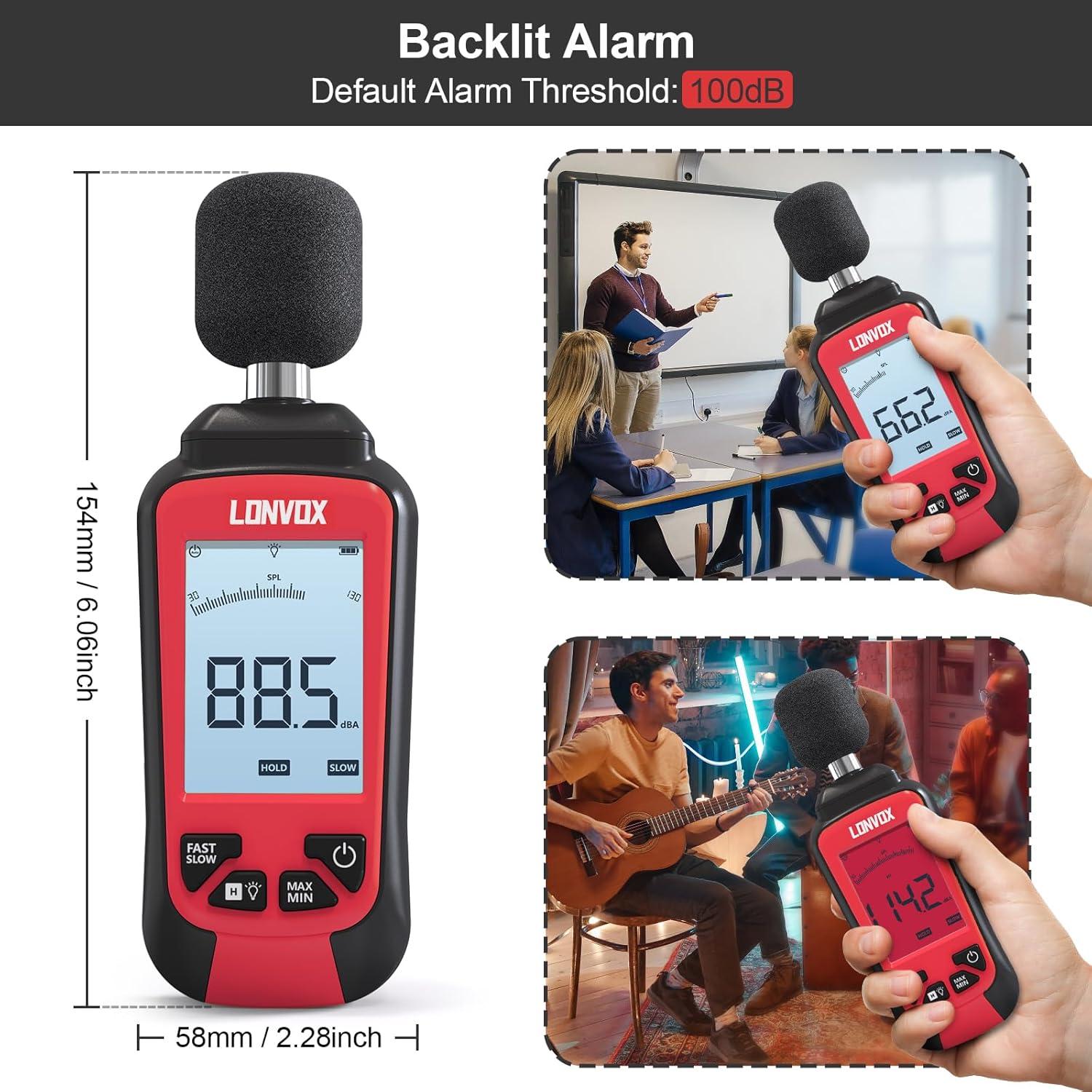 Medidor de Decibelios LONVOX LSM100 con Pantalla LCD 2.45"