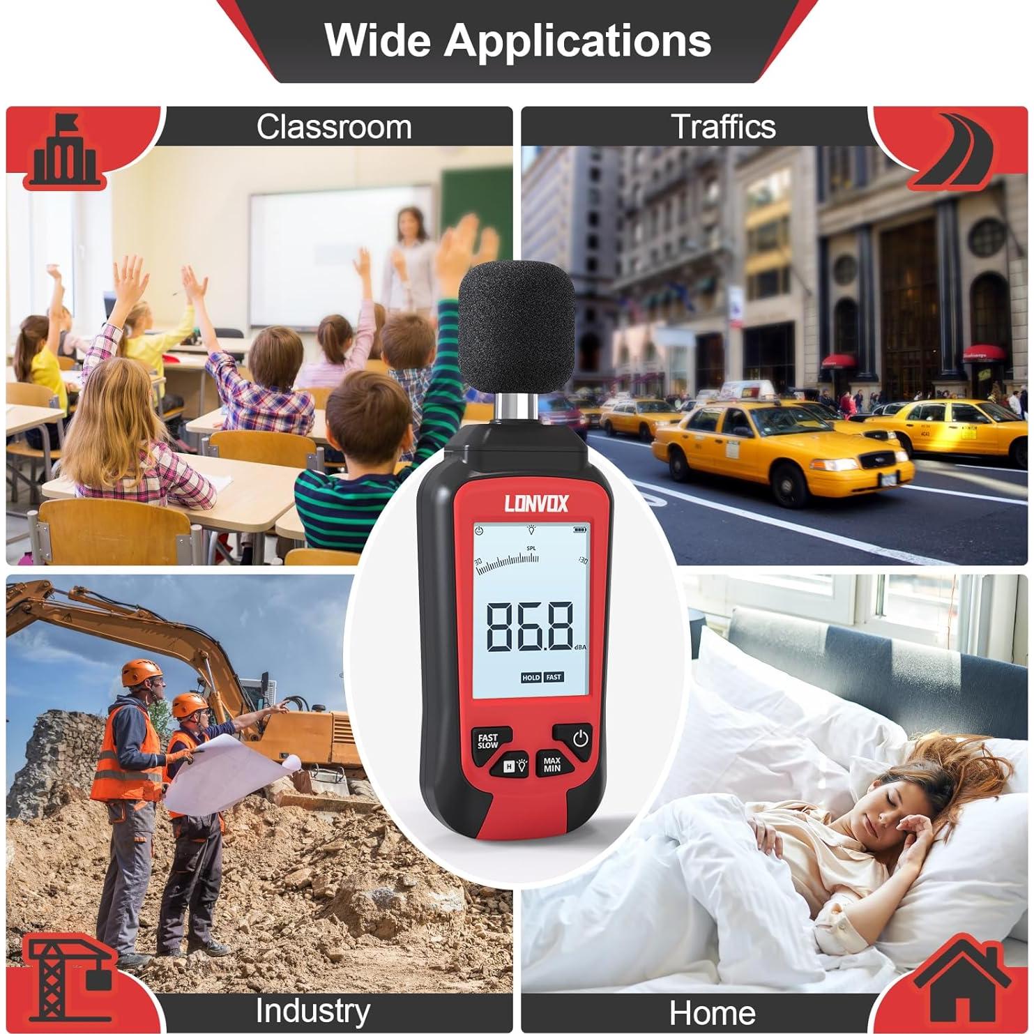 Medidor de Decibelios LONVOX LSM100 con Pantalla LCD 2.45"