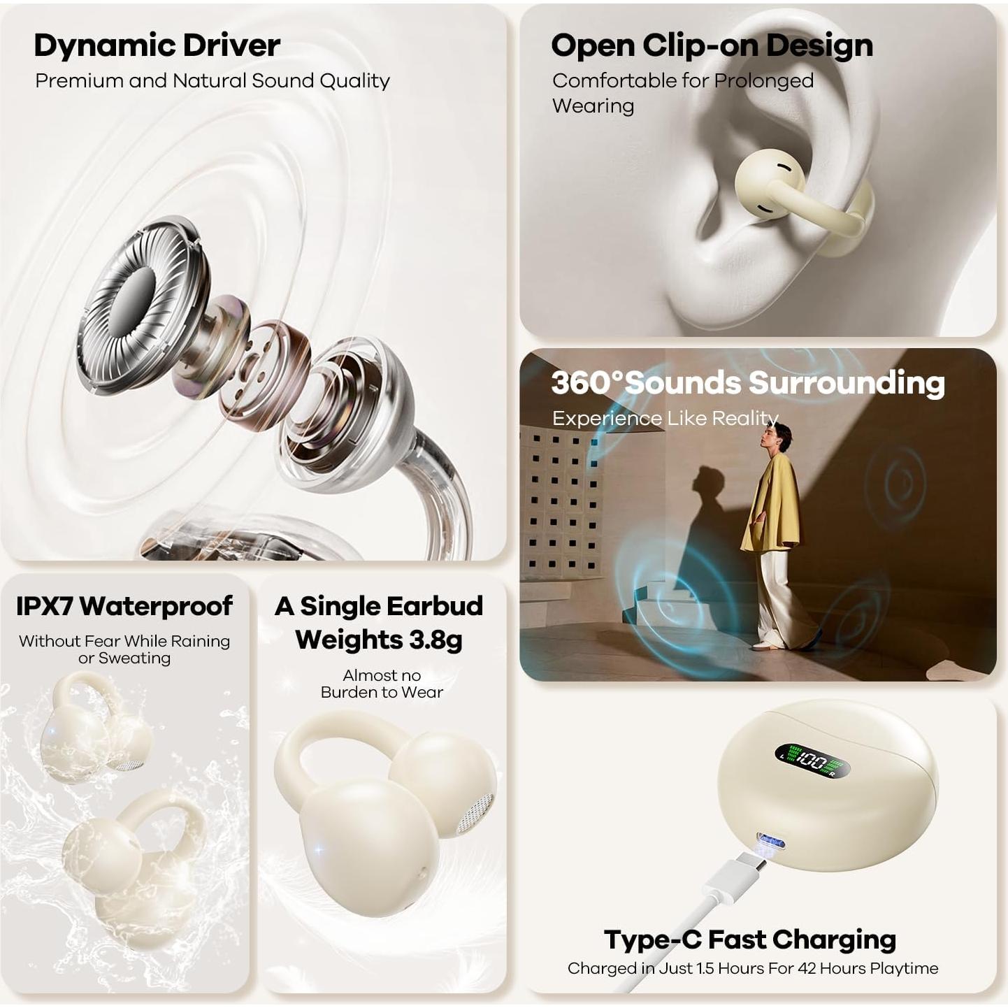 Auriculares Bluetooth Inalámbricos Conducción Ósea m79 - Amarillo Claro