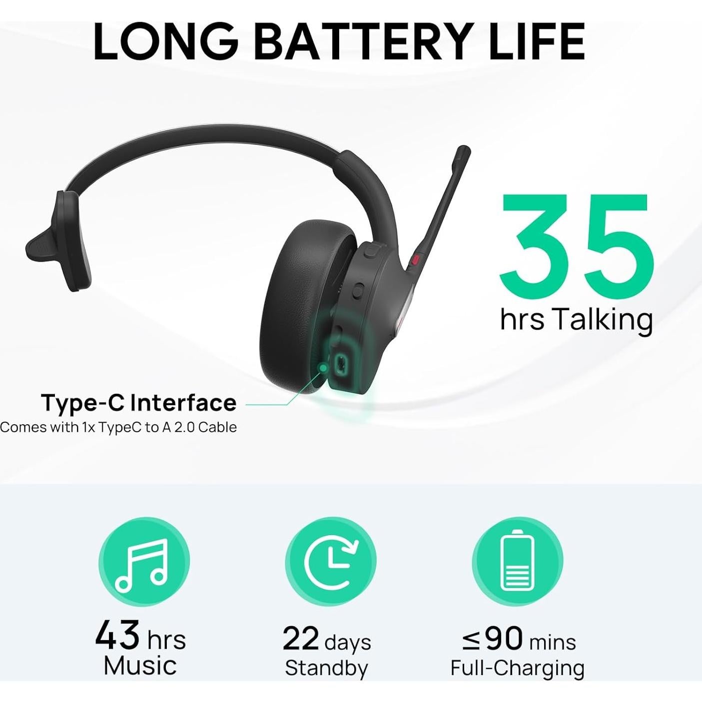 Auricular Inalámbrico Yealink BH70 Mono con Base USB-C, 35h Batería