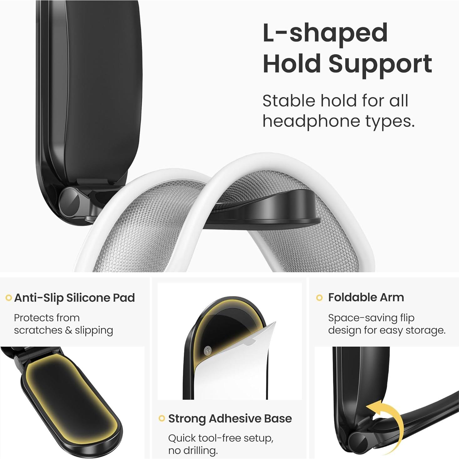 Soporte para Auriculares Itramax Plegable Adhesivo Negro