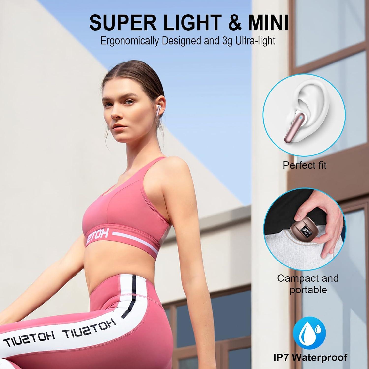 Auriculares Inalámbricos Bluetooth 5.4 EVATOST I50 Oro Rosa