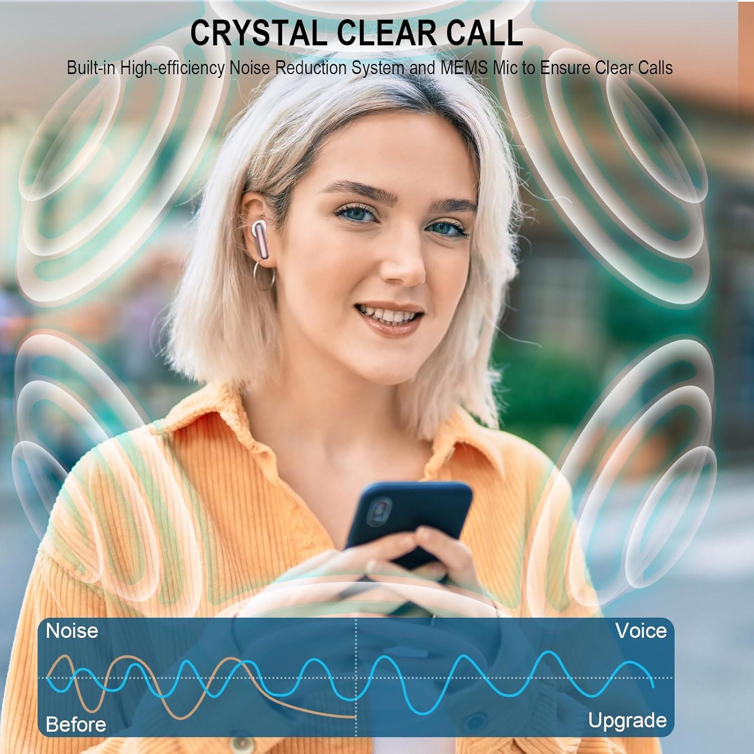 Auriculares Inalámbricos EVATOST I50 Bluetooth 5.4 IPX7 48H Oro Rosa