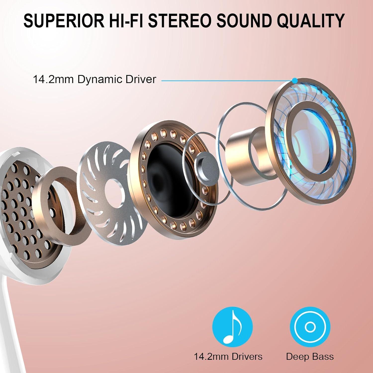 Auriculares Inalámbricos Bluetooth 5.4 EVATOST I50 Oro Rosa