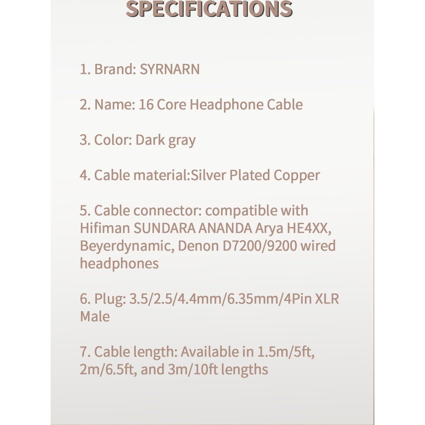 Cable de Auriculares SYRNARN 16 Núcleos 1.5m 4 Pines XLR