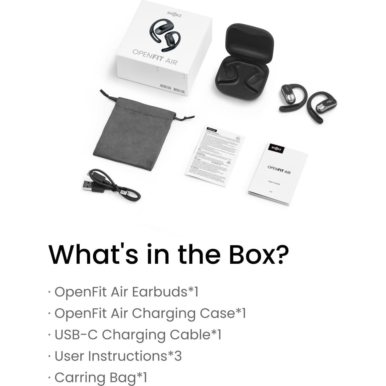 Auriculares Inalámbricos SHOKZ OpenFit Air - Negro, Resistente al Agua
