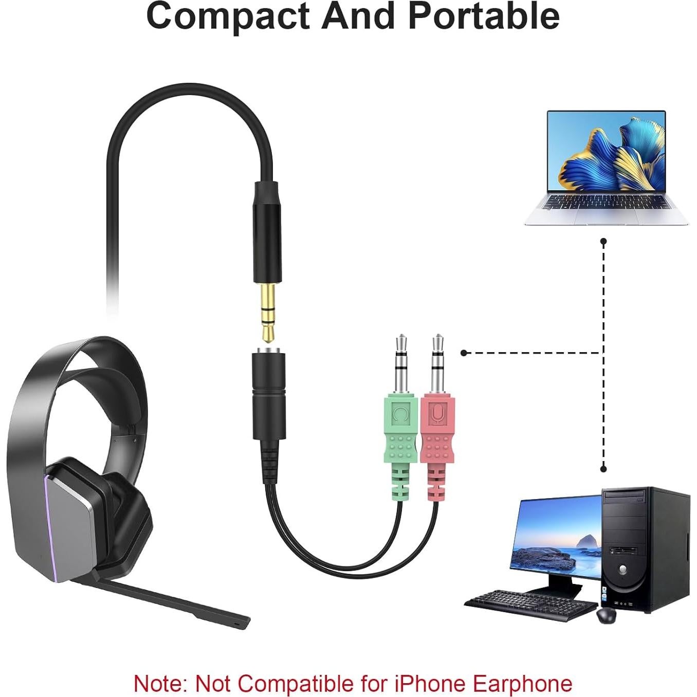 Divisor de Auriculares Asobilor 3.5mm Femenino a 2 Masculinos