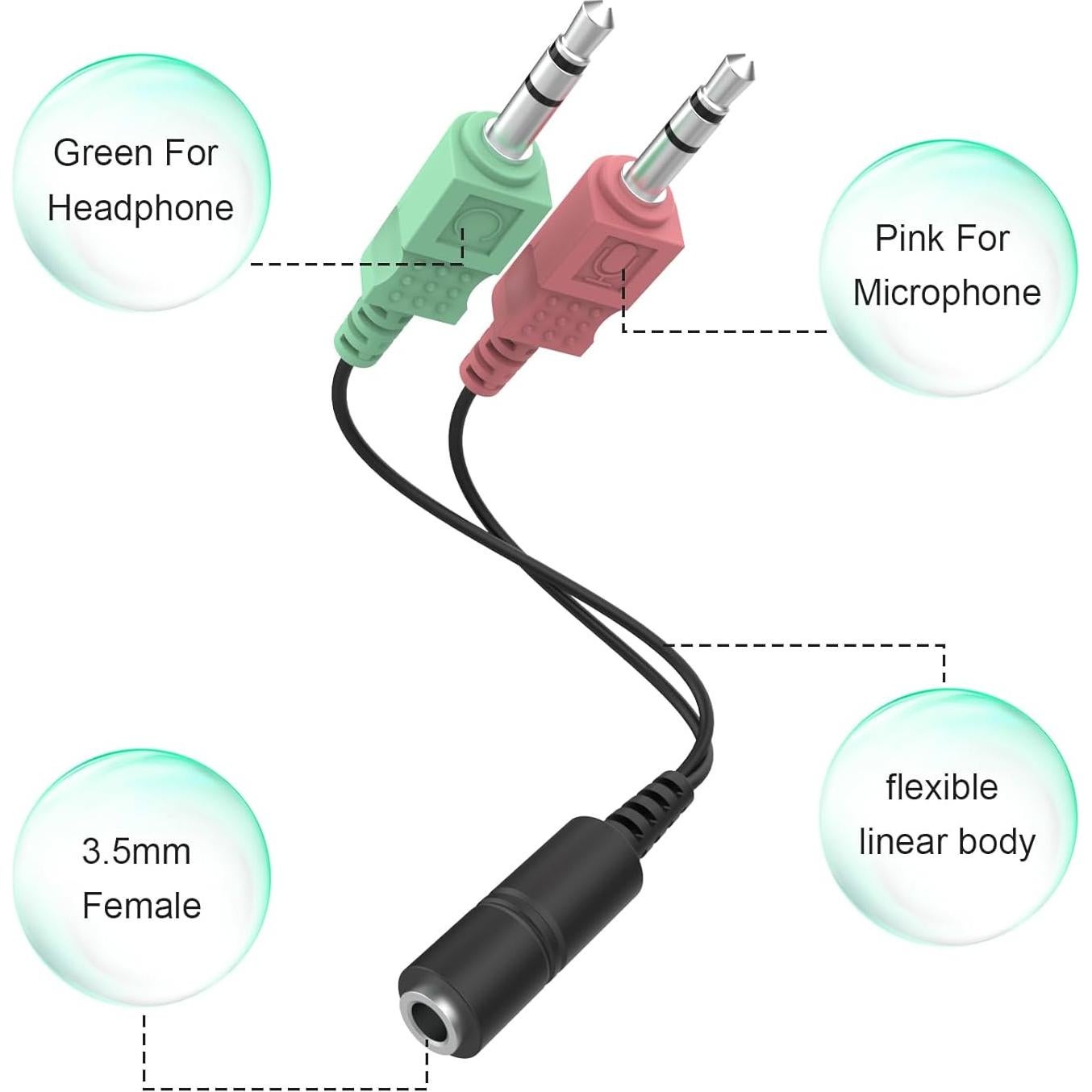Divisor de Auriculares Asobilor 3.5mm Femenino a 2 Masculinos