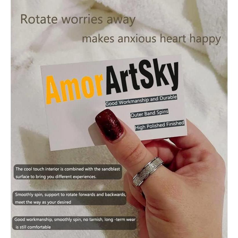 Anillo de Ansiedad AmorArtSky Unisex Acero Inoxidable 6MM