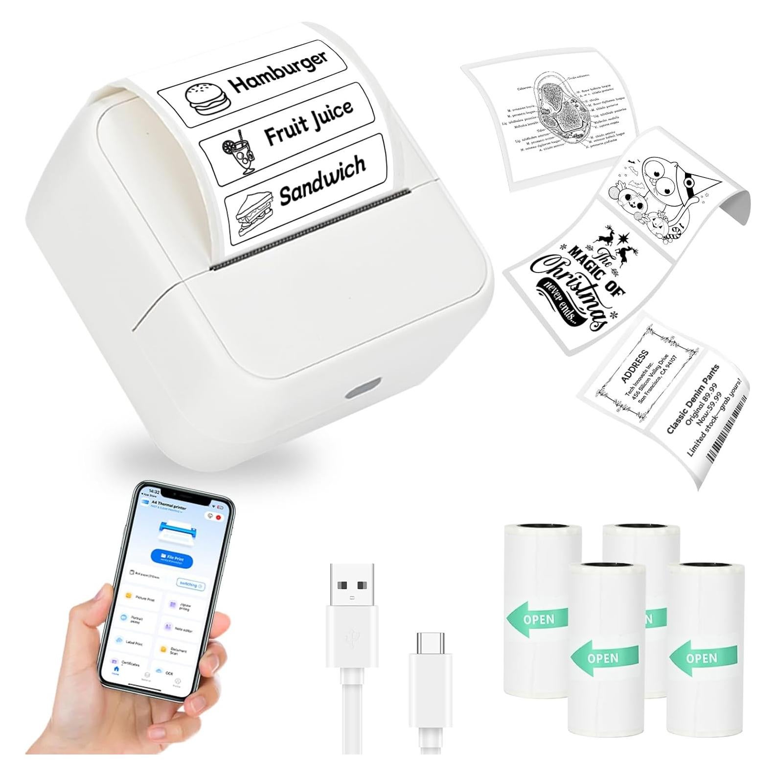 Impresora de Etiquetas Térmicas Bluetooth NHOWIN S1 con 4 Rollos