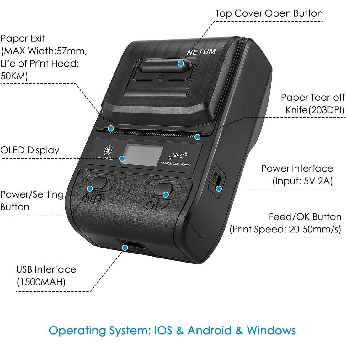 Impresora Térmica de Etiquetas NETUM NT-G5 Bluetooth 5.08 cm