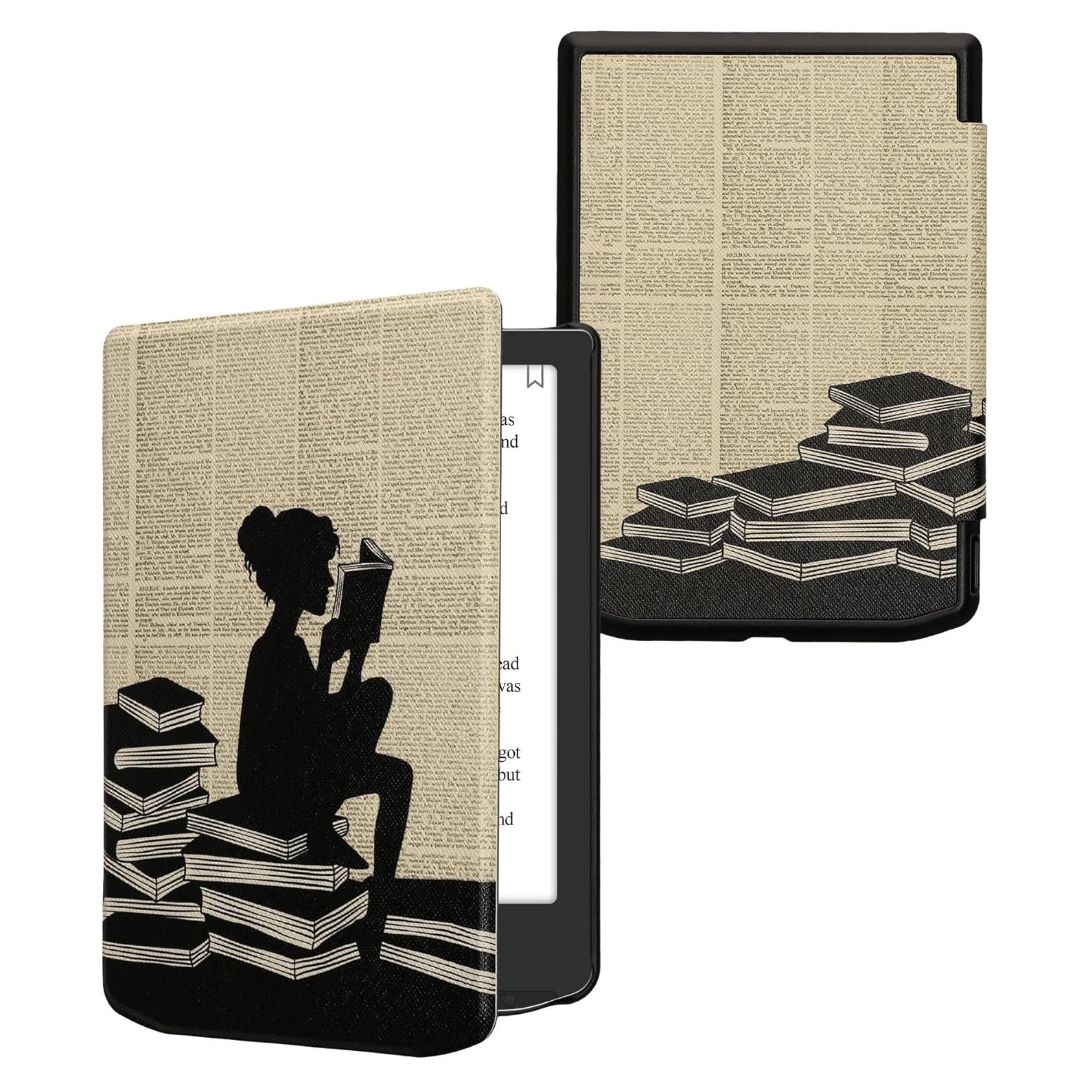 Funda kwmobile para eReader Pocketbook y Vivlio - Chica y Libros