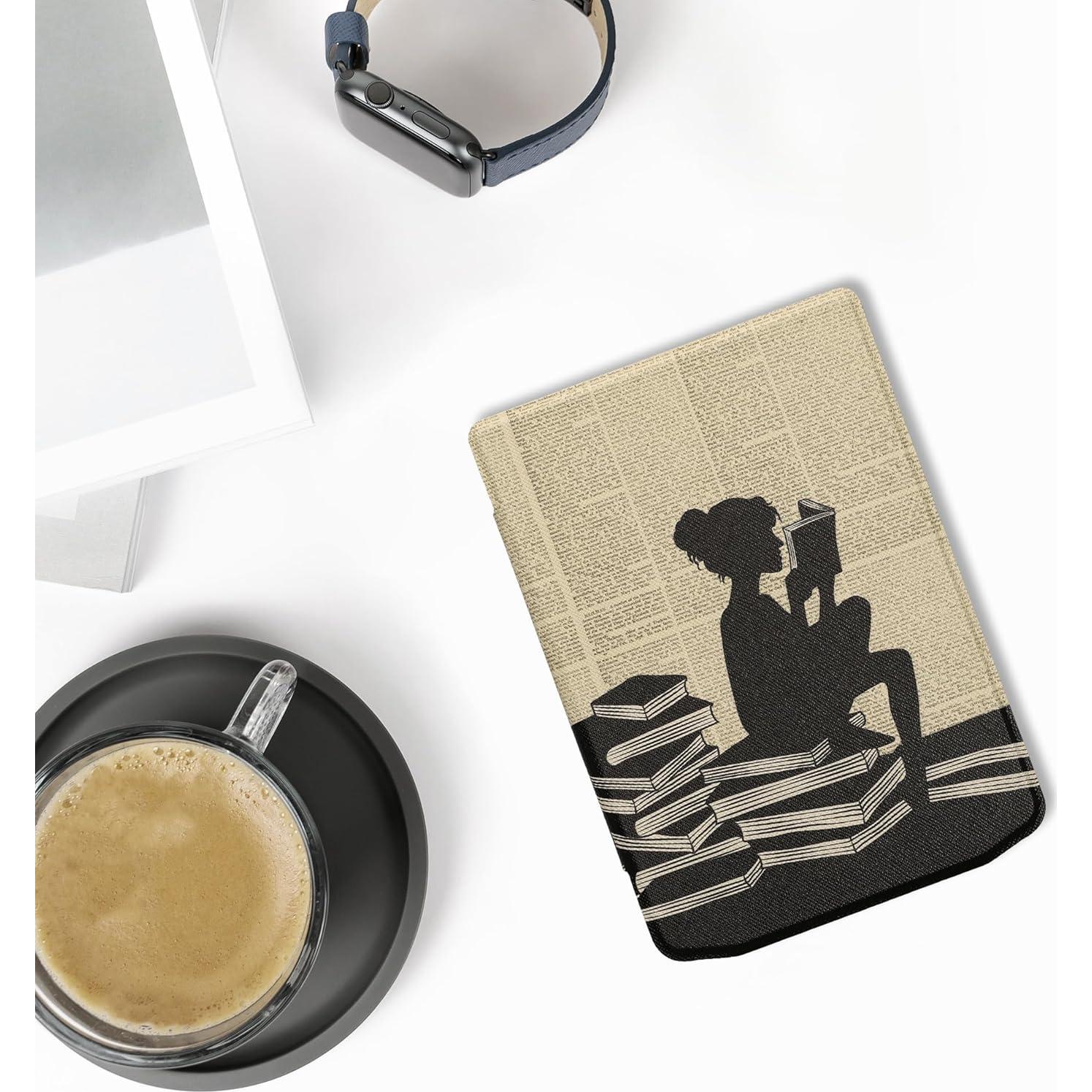Funda kwmobile para eReader Pocketbook y Vivlio - Chica y Libros