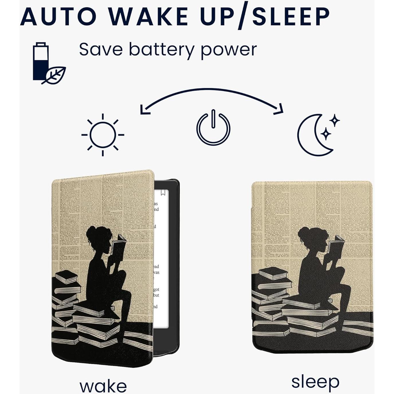Funda kwmobile para eReader Pocketbook y Vivlio - Chica y Libros