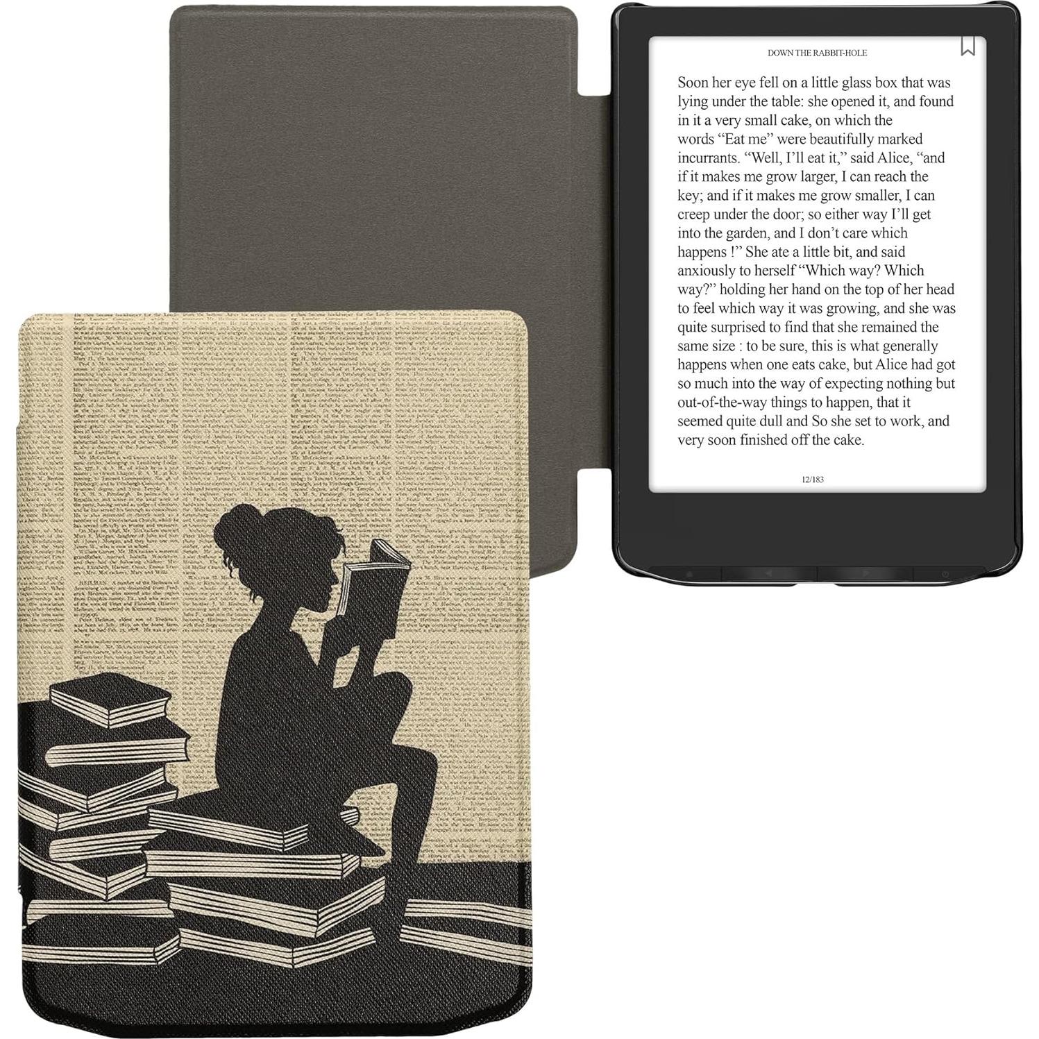 Funda kwmobile para eReader Pocketbook y Vivlio - Chica y Libros