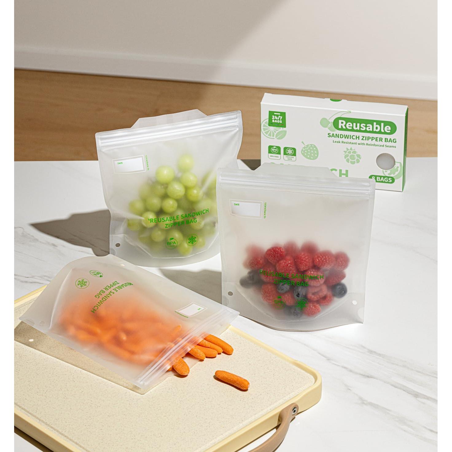 Bolsas 24/7 Reutilizables para Almacenamiento de Comida 8 Pzas