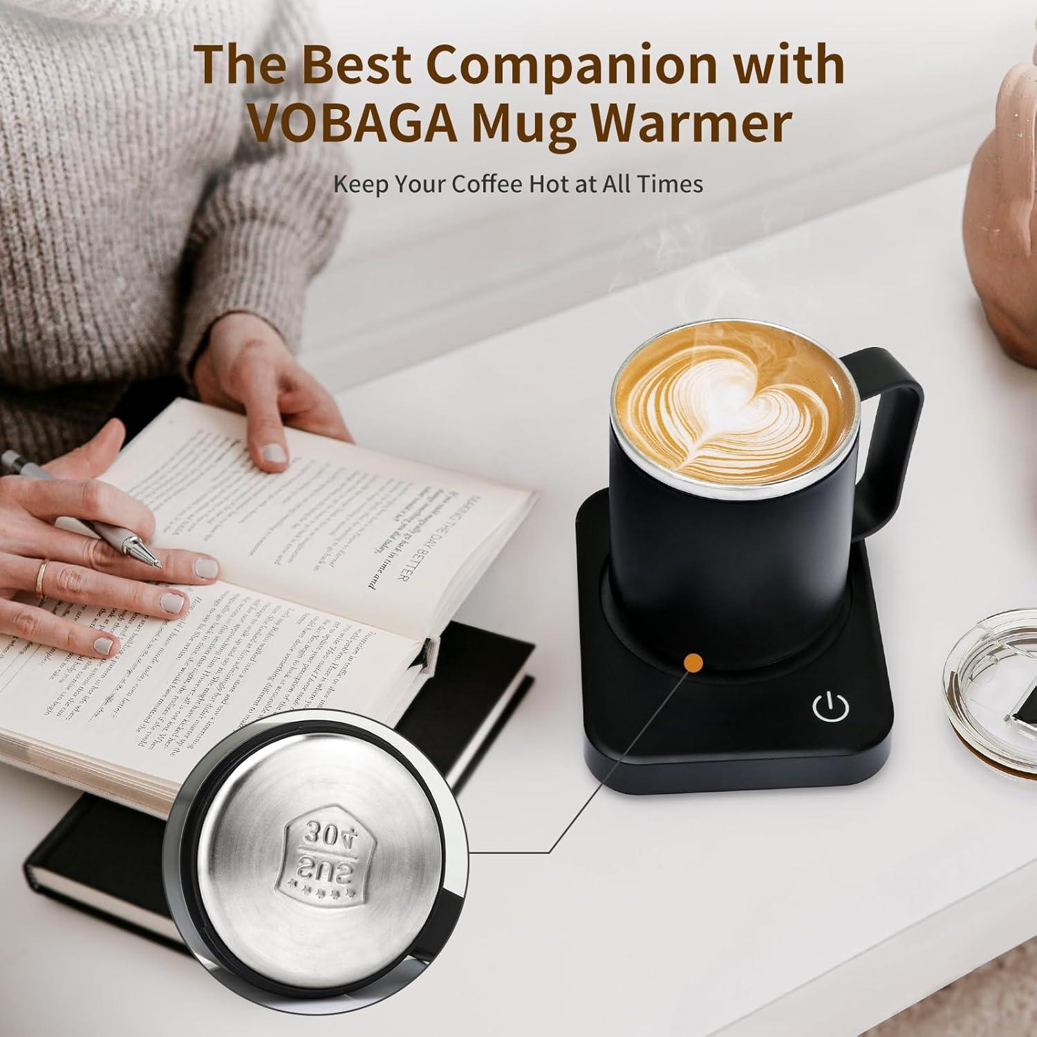 Taza de Café VOBAGA 15oz Acero Inoxidable Negro con Tapa