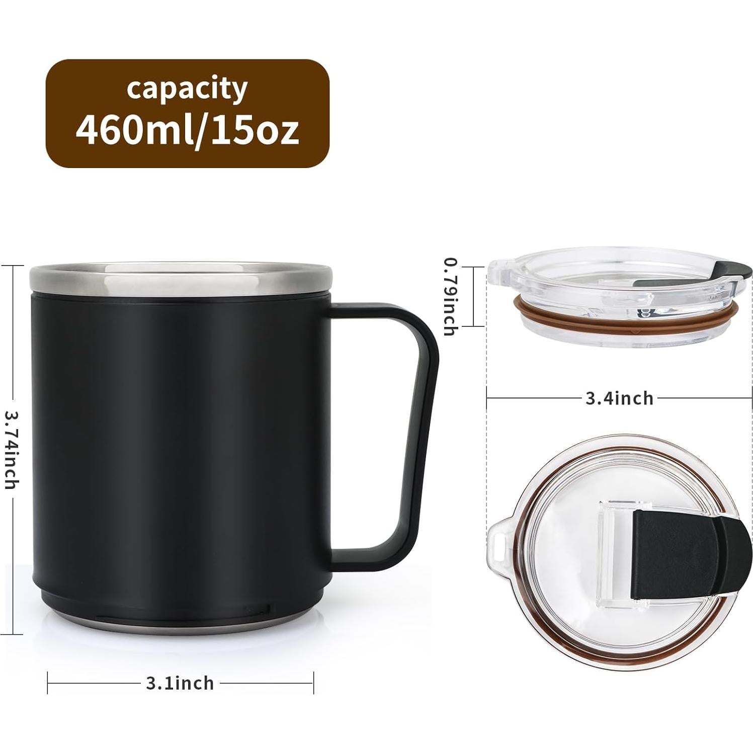 Taza de Café VOBAGA 15oz Acero Inoxidable Negro con Tapa