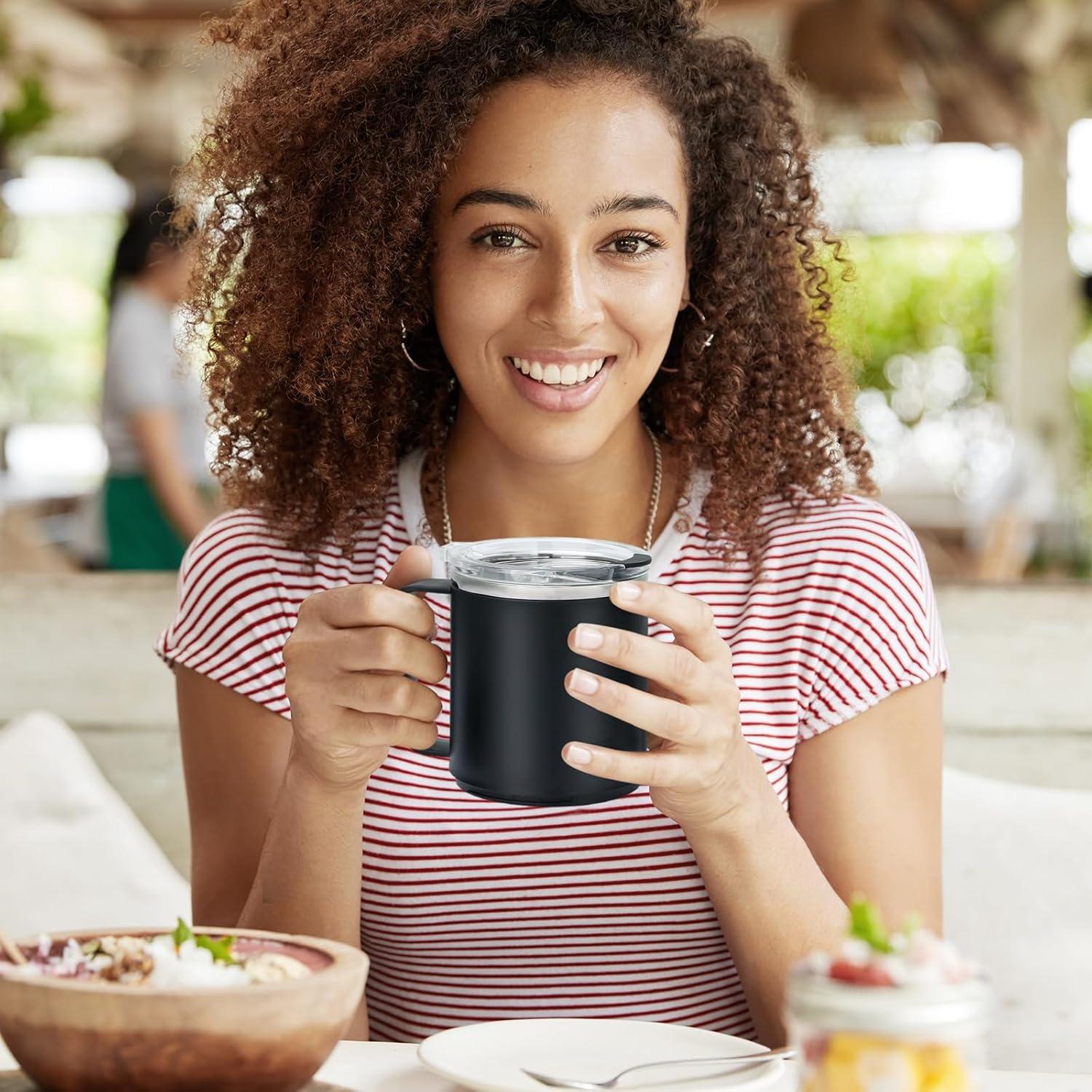 Taza de Café VOBAGA 15oz Acero Inoxidable Negro con Tapa