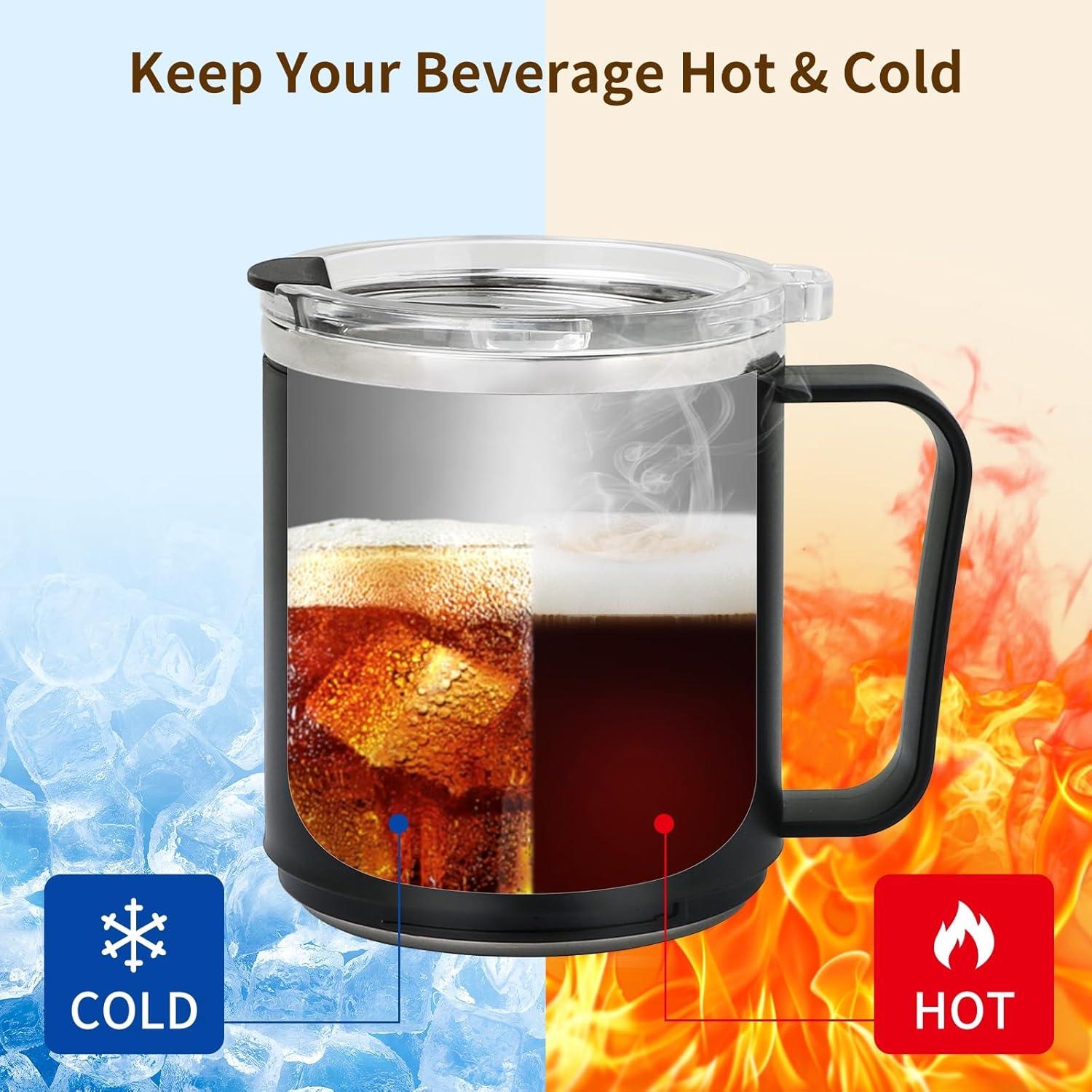 Taza de Café VOBAGA 15oz Acero Inoxidable Negro con Tapa