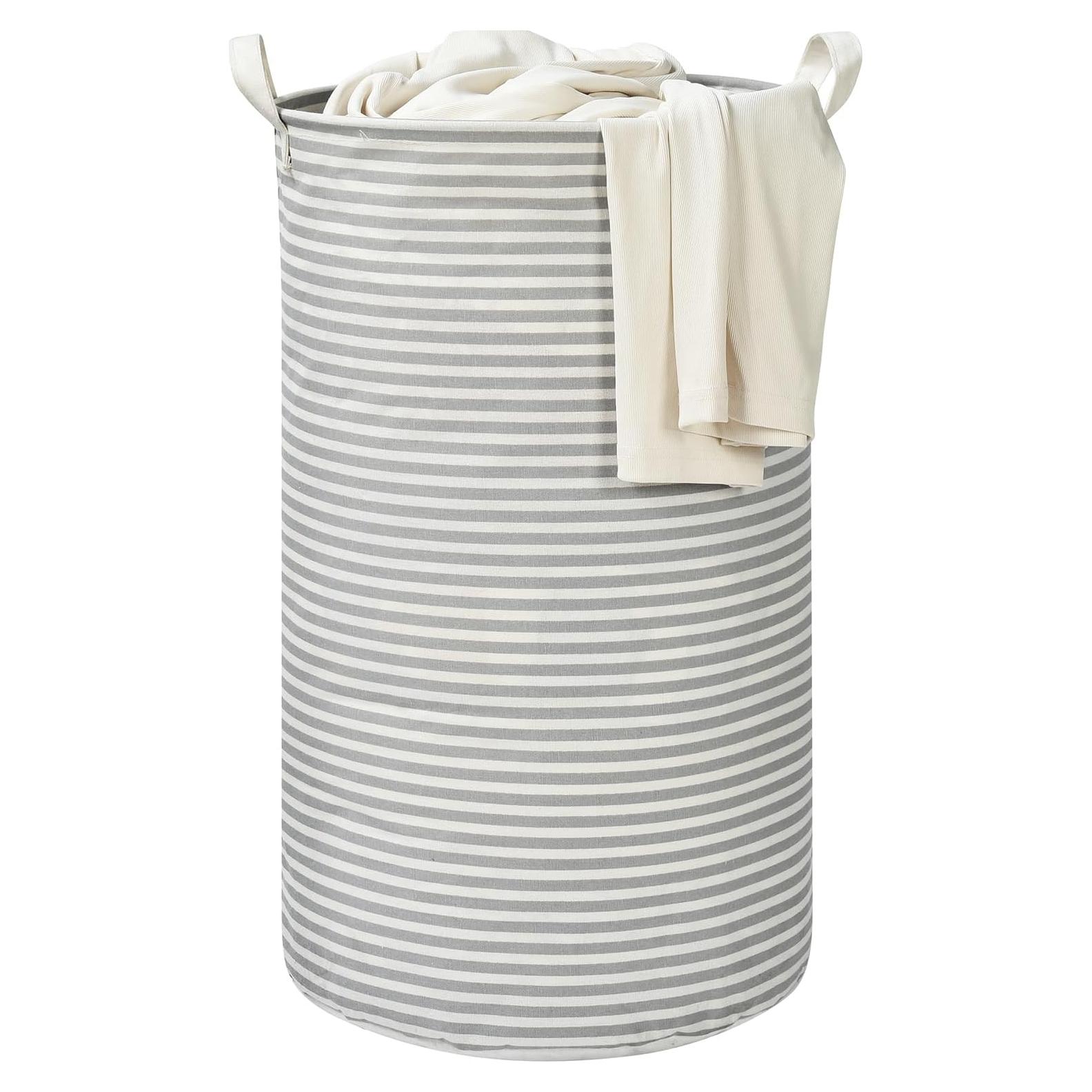 Cesta de Ropa Plegable Haungry 82L Rayas Grises Alta 62cm