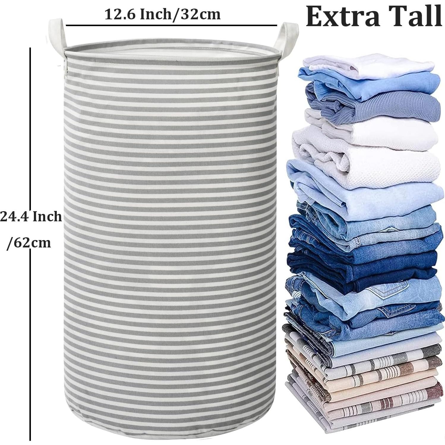 Cesta de Ropa Plegable Haungry 82L Rayas Grises Alta 62cm