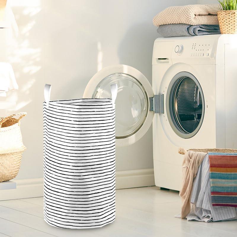 Cesta de Ropa Plegable Haungry 82L Rayas Grises Alta 62cm