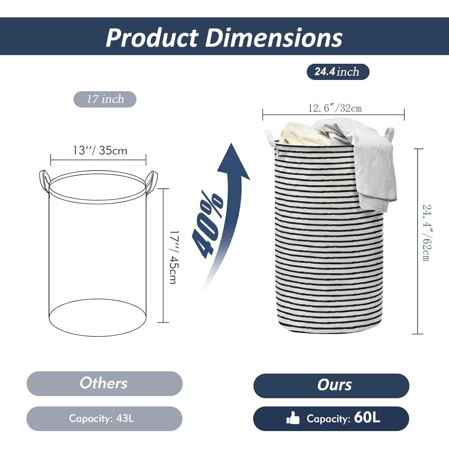 Cesta de Ropa Plegable Haungry 82L Rayas Grises Alta 62cm