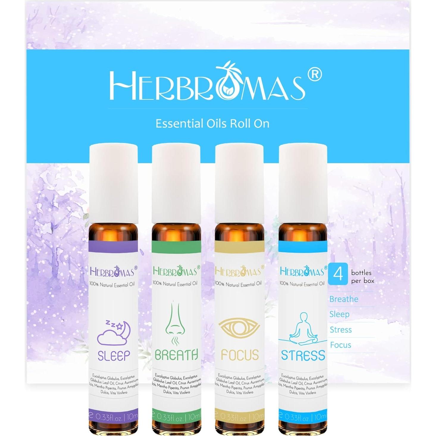 Set de Aceites Esenciales Herbromas 4x9.8ml Roll On Aromaterapia