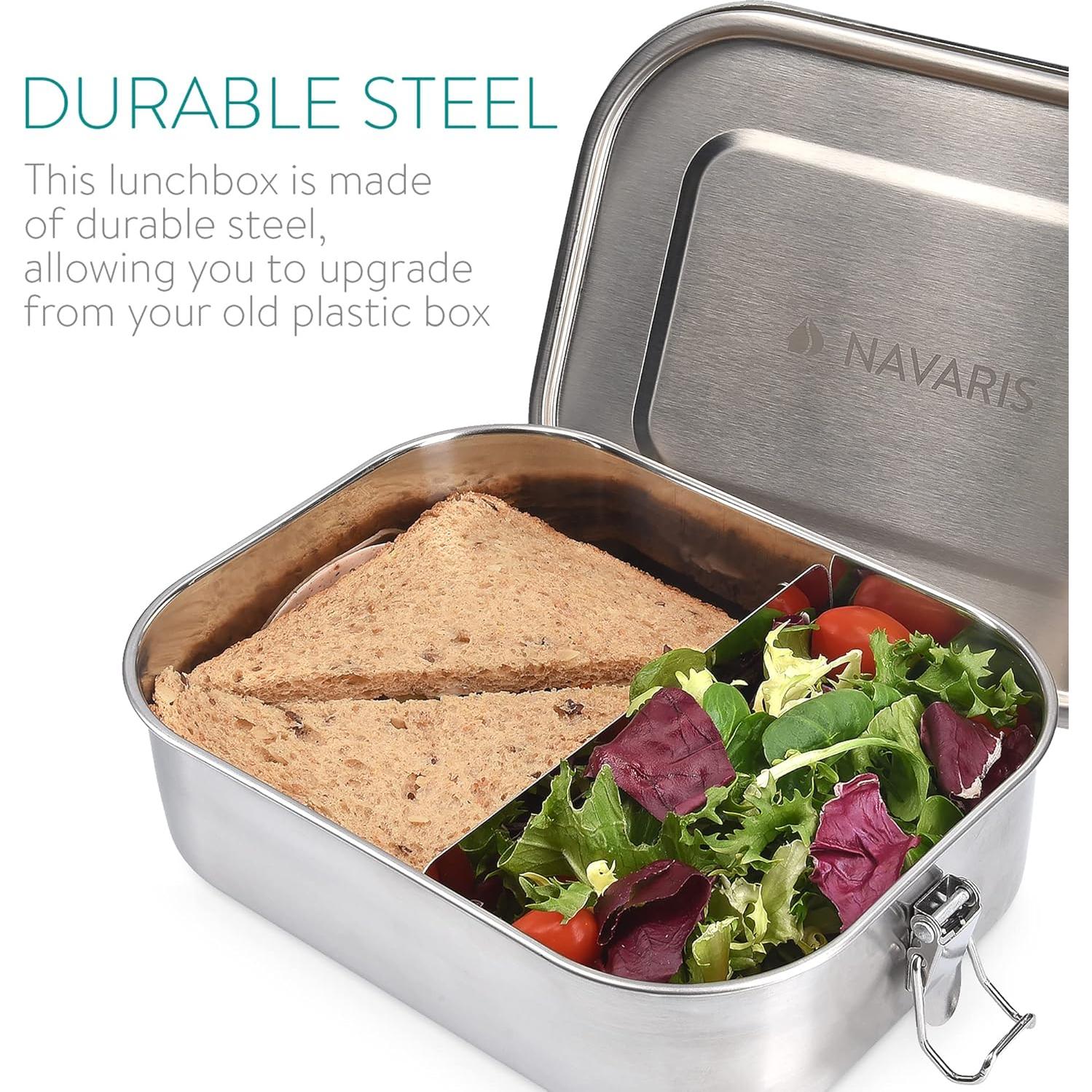 Caja de Almuerzo Acero Inoxidable Navaris 1400ml con Divisor