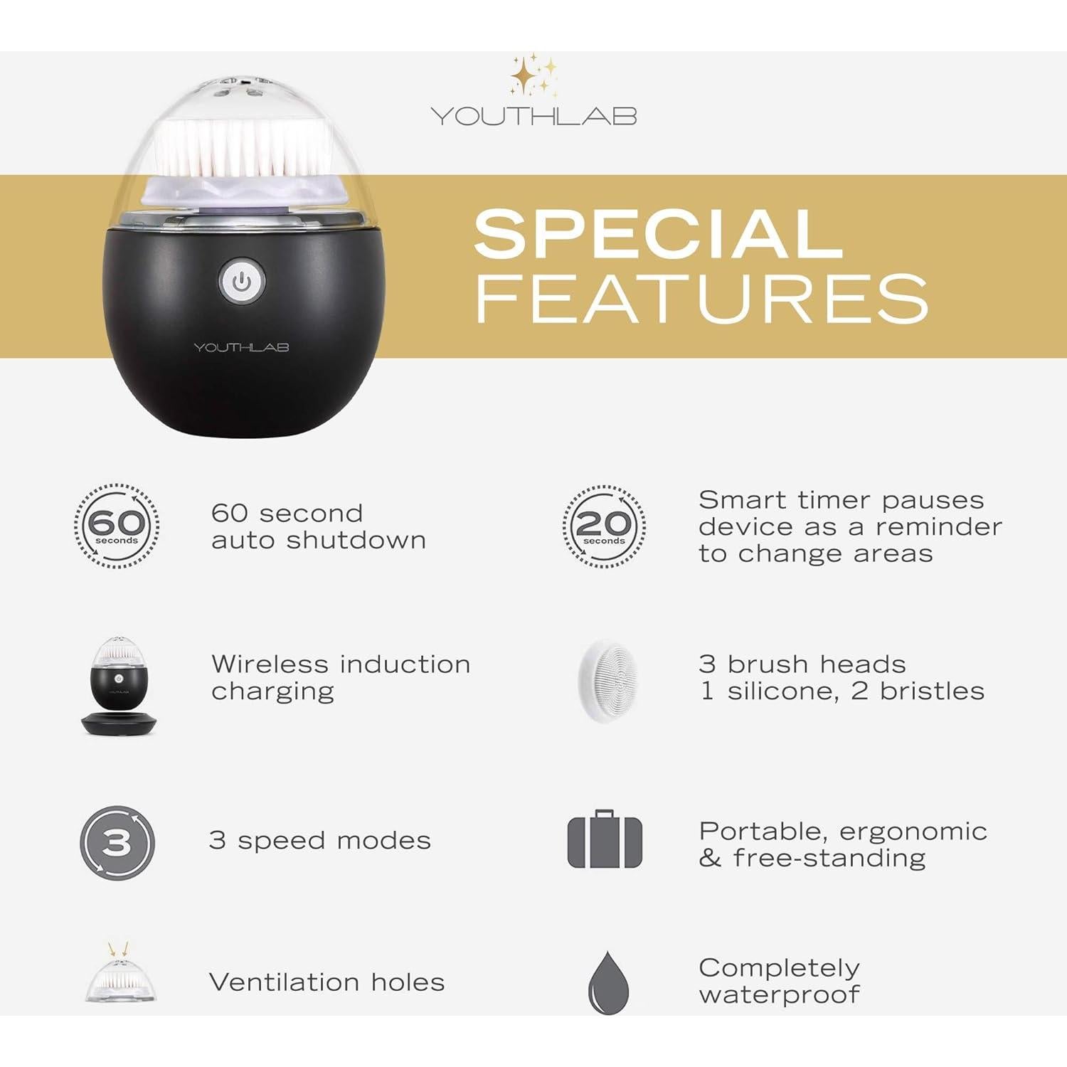 Cepillo Facial Eléctrico YOUTHLUX Negro, 3 Modos, 3 Cabezas