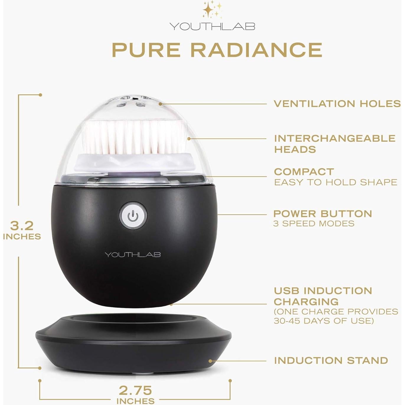 Cepillo Facial Eléctrico YOUTHLUX Negro, 3 Modos, 3 Cabezas