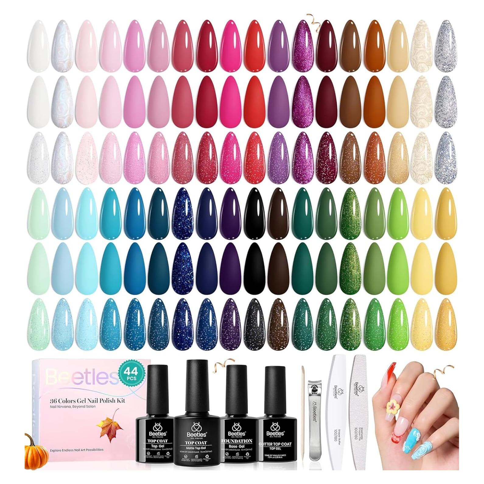 Juego de Esmalte de Uñas en Gel Beetles 44 PCS Otoño Nude Burdeos