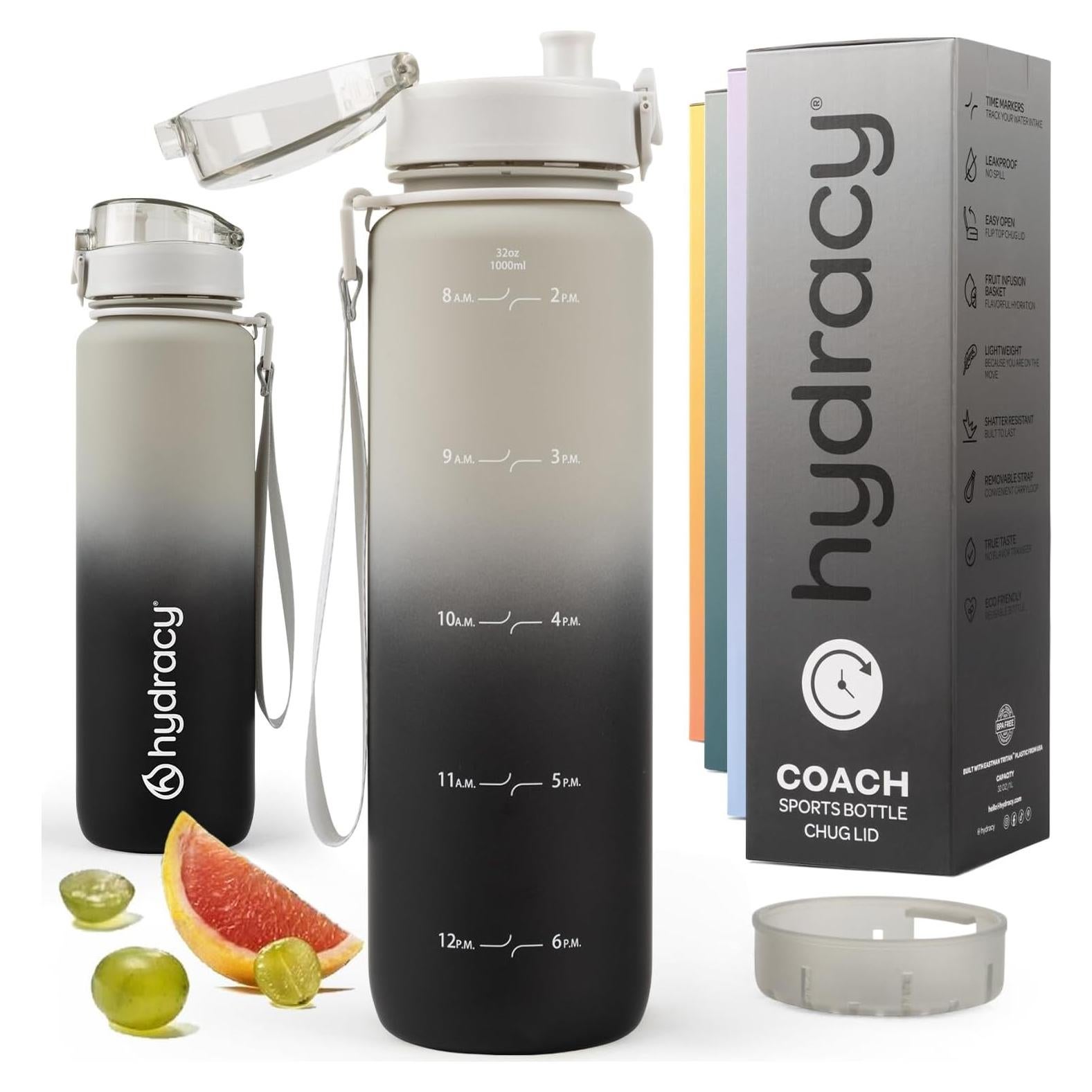 Botella de Agua Hydracy Coach 1L con Marcador de Tiempo y Infusor