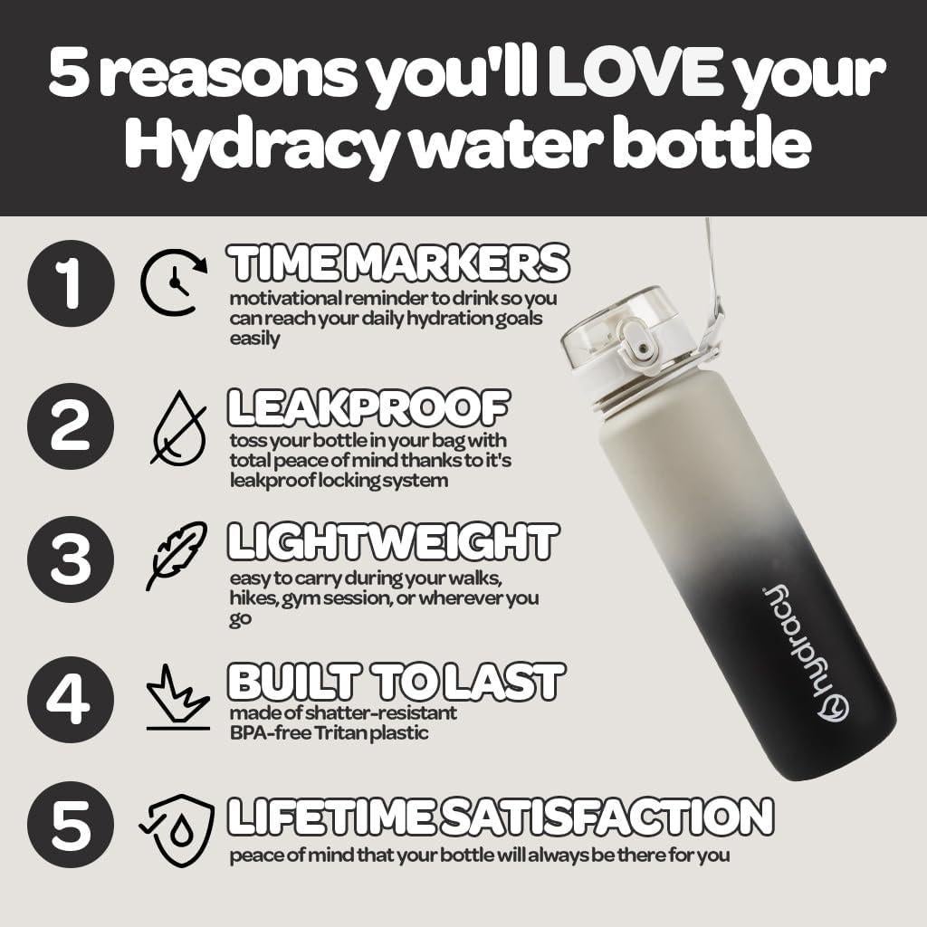 Botella de Agua Hydracy Coach 1L con Marcador de Tiempo y Infusor