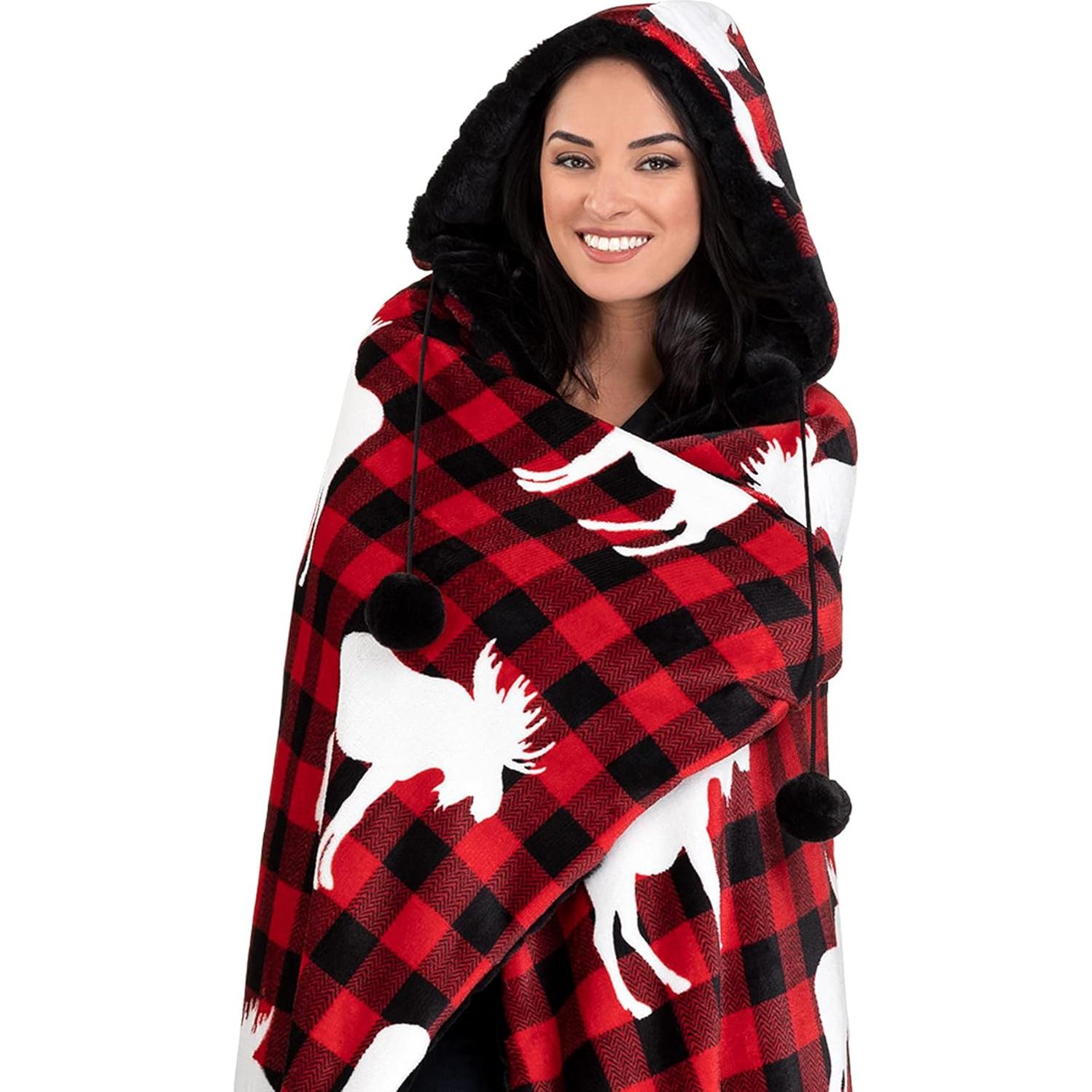 Manta con Capucha Usable Safdie 165x122 cm Rojo Cuadrillé